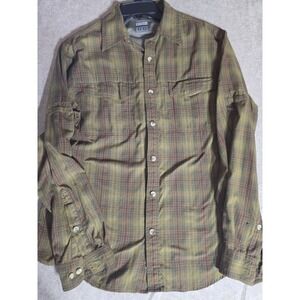 Columbia Titanium Omni-Dry Mens Plaid Button Down Shirt Olive Orange Medium